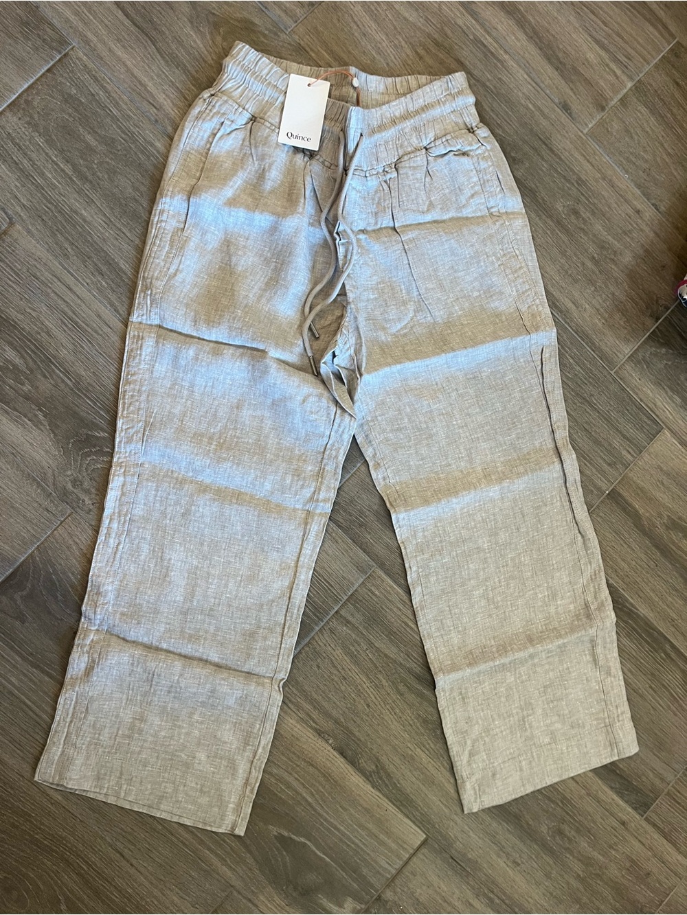Quince Light Gray Wide-Leg Linen-Blend Drawstring Pants